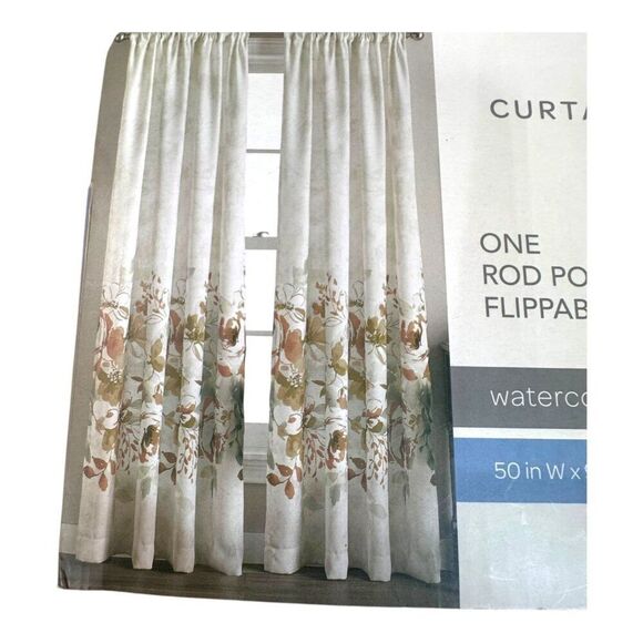 Curtainworks Watercolor Floral Rod Pocket Flippable Panel 50" W x 95" Single - Picture 4 of 5